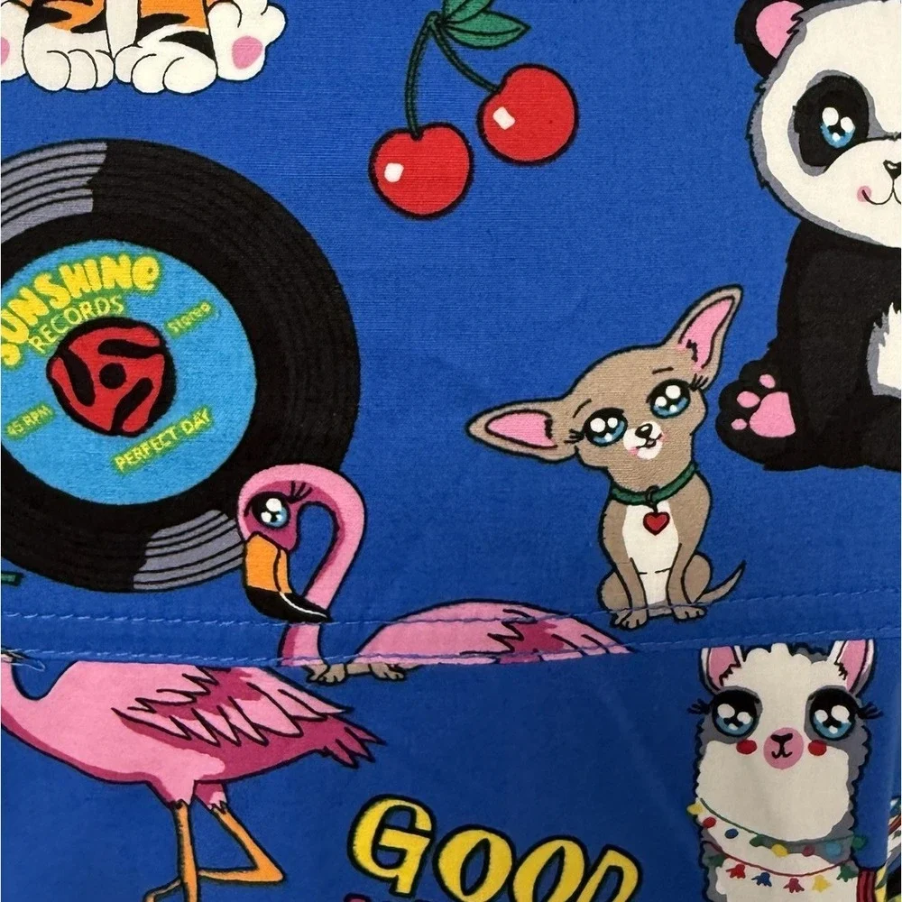 NWT Cherokee Happy Vibes Scrub Top M Panda Llama On Royal Blue Scrubs Nurse RN - Picture 3 of 8